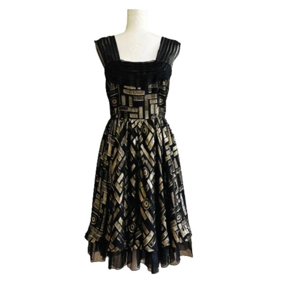 2b RYCH Dress Black Metallic Gold Silk Chiffon Sleeveless Party Dress Size 6 - Picture 13 of 13